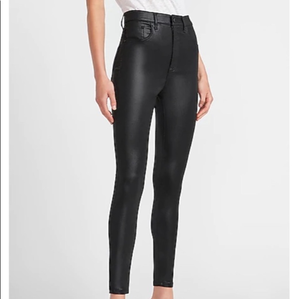 Express High Rise Black Coated Skinny Jeans Size 6
